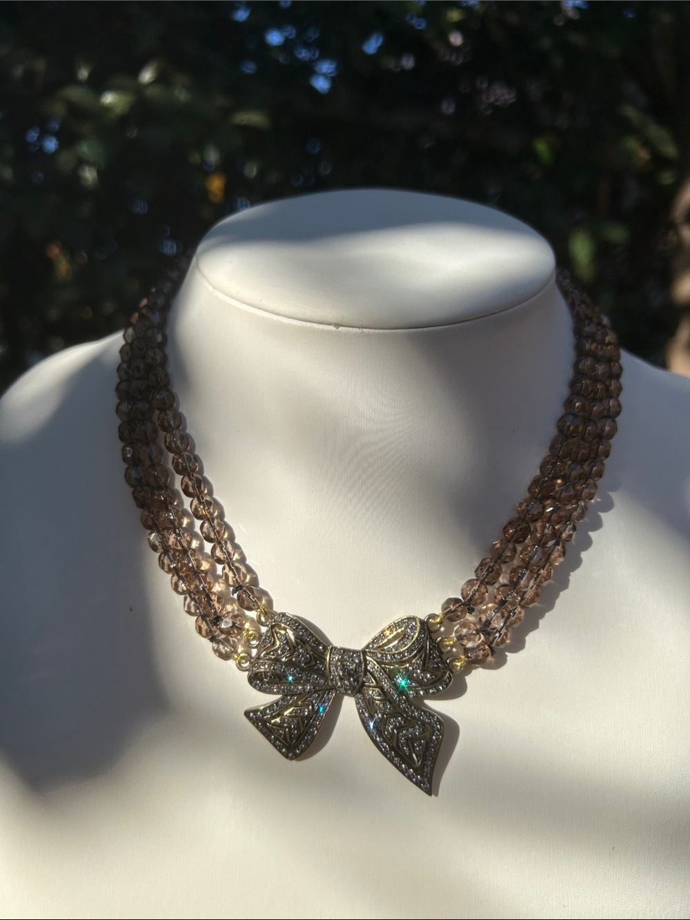 Heidi Daus Bow Tie Affair Faceted Smoky Beads Triple Strand 16”-19.5”